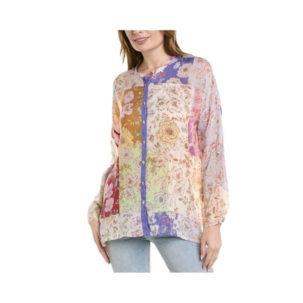 Johnny Was Shirt Womens 2XL Cosmo Lauren Cupro Rayon Button Floral Tunic